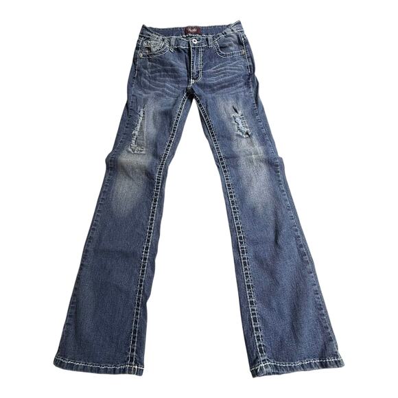 VTG Distressed ANGELS JEANS Boot Cut 5 Pocket Women's Size 8 Blue Denim 29x31.5 - Picture 2 of 8